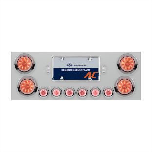 SS Rear Center Panel With 4X 10 LED 4" Lights & 6X 9 LED 2" Lights & Visors -Red LED/Clear Lens - United Pacific 34565