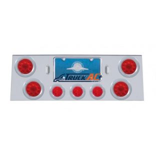 SS Rear Center Panel With 4X 10 LED 4" Light & 3X 13 LED 2-1/2" Beehive Light+Bezel -Red LED & Lens - United Pacific 34601