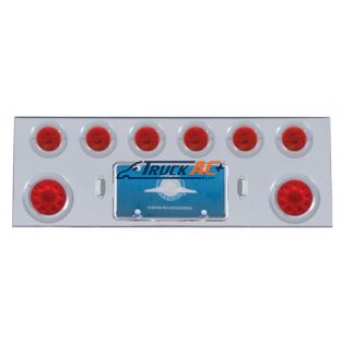 SS Rear Center Panel With Two 10 LED 4" Lights & 6X 13 LED 2-1/2" Lights & Bezels -Red LED & Lens - United Pacific 35157
