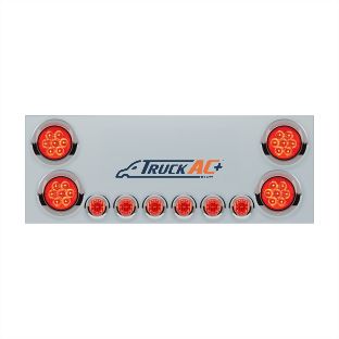 SS Rear CP With 4X 7 LED 4" Reflector Lights & 6X 9 LED 2" Lights & Visors (No LP Holes)-Red LED & Lens - United Pacific 34154