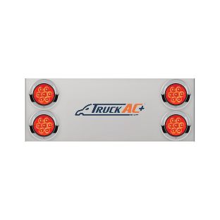 33-3/4" Stainless Rear Center Panel With Four 7 LED 4" Reflector Lights & Visors(No LP Holes)-Red LED/Red Lens - United Pacific 34156