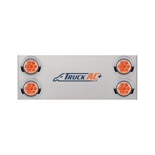 33-3/4" Stainless Rear Center Panel With Four 7 LED 4" Reflector Lights&Visors(No LP Holes)-Red LED/Clear Lens - United Pacific 34157