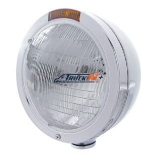 Stainless Steel Bullet Classic Headlight 6014 Bulb & Turn Signal - Amber Lens - United Pacific 31193