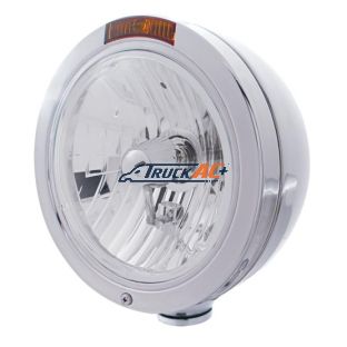 Stainless Steel Bullet Classic Headlight Crystal H4 Bulb & Turn Signal - Amber Lens - United Pacific 31199