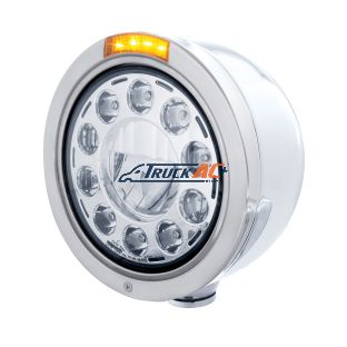 Stainless Bullet Half Moon Headlight 11 LED Bulb & Dual Mode LED Signal - Amber Lens - United Pacific 31568