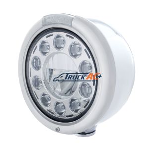 Stainless Classic Half Moon Headlight 11 LED Bulb & LED Signal - Clear Lens - United Pacific 31571
