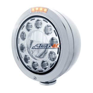 Stainless Bullet Classic Headlight 11 LED Bulb With LED Signal - Clear Lens - United Pacific 31575