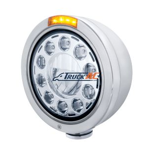Stainless Bullet Classic Headlight 11 LED Bulb With Dual Mode LED Signal - Amber Lens - United Pacific 31576