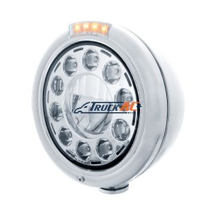 Stainless Classic Headlight 11 LED Bulb & LED Signal - Clear Lens - United Pacific 31579