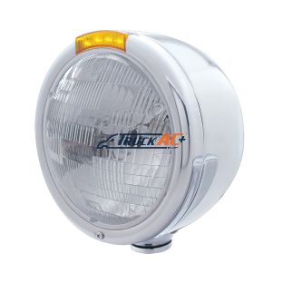 Stainless Steel Classic Half Moon Headlight H6024 Bulb & LED Turn Signal - Amber Lens - United Pacific 31722