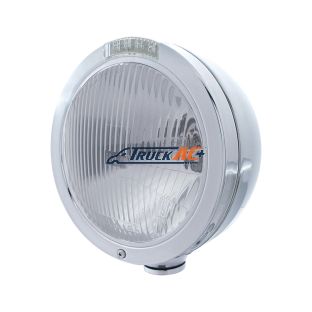 Stainless Steel Bullet Classic Headlight H4 Bulb & LED Turn Signal - Clear Lens - United Pacific 31741