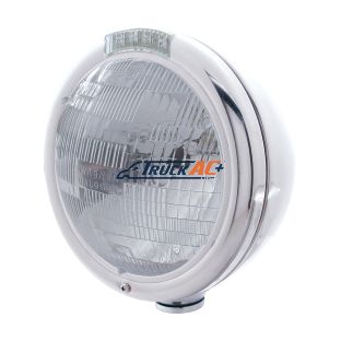 Stainless Steel Classic Headlight H6024 Bulb & LED Turn Signal - Clear Lens - United Pacific 31753