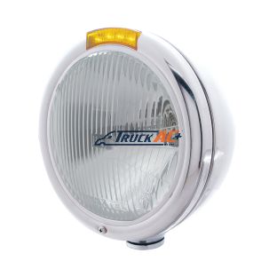 Stainless Steel Classic Headlight H4 Bulb & LED Turn Signal - Amber Lens - United Pacific 31755