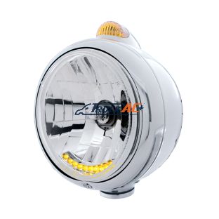 Stainless Steel Guide 682-C Headlight H4 With 6 Amber LED & Dual Mode LED Signal-Amber Lens - United Pacific 32036