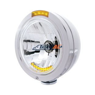 Stainless Steel Bullet Classic Headlight H4 With 10 Amber LED & LED Signal - Amber Lens - United Pacific 32093