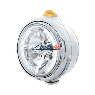 Stainless Steel Guide 682-C Headlight H4 With White LED & Dual Mode LED Signal - Amber Lens - United Pacific 32434