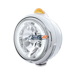 Chrome Guide 682-C Headlight H4 With White LED & Dual Mode LED Signal - Amber Lens - United Pacific 32438