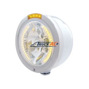 Stainless Steel Bullet Half Moon Headlight H4 With Amber LED & Signal - Amber Lens - United Pacific 32448