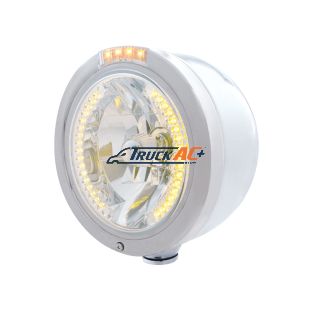 Stainless Steel Bullet Half Moon Headlight H4 With Amber LED & Signal - Clear Lens - United Pacific 32449