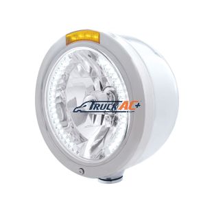 Stainless Steel Bullet Half Moon Headlight H4 With White LED & Dual Mode LED Signal-Amber Lens - United Pacific 32450