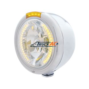 Stainless Steel Classic Half Moon Headlight H4 With Amber LED & Dual Mode LED Signal-Amber Lens - United Pacific 32454