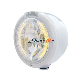 Stainless Steel Classic Half Moon Headlight H4 With Amber LED & Dual Mode LED Signal-Clear Lens - United Pacific 32455