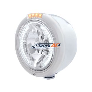 Stainless Steel Classic Half Moon Headlight H4 With White LED & Dual Mode LED Signal-Clear Lens - United Pacific 32459