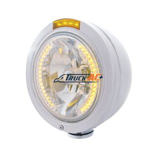 Stainless Steel Bullet Classic Headlight H4 With Amber LED & Dual Mode LED Signal - Amber Lens - United Pacific 32462