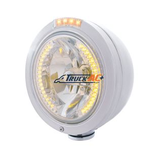 Stainless Steel Bullet Classic Headlight H4 With Amber LED & Signal - Clear Lens - United Pacific 32465