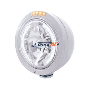 Stainless Steel Bullet Classic Headlight H4 With White LED & Dual Mode LED Signal-Clear Lens - United Pacific 32467