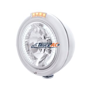 Stainless Steel Classic Headlight H4 With 34 White LED & Dual Mode LED Signal - Clear Lens - United Pacific 32475