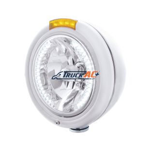 Stainless Steel Classic Headlight H4 With 34 White LED & Signal - Amber Lens - United Pacific 32476