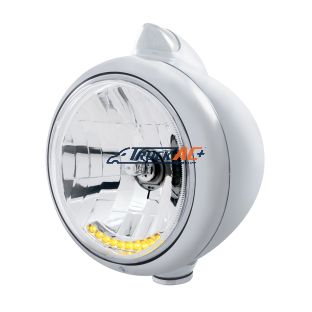 Chrome Guide 682-C Headlight H4 With 10 Amber LED & Original Style Turn - Clear Lens - United Pacific 32631