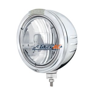 Stainless Steel Bullet Embossed Stripe Headlight 5 LED Bulb & Dual Mode LED Signal - Clear Lens - United Pacific 32747
