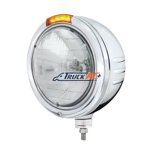 Stainless Steel Bullet Embossed Stripe Headlight H6024 & Dual Mode LED Signal - Amber Lens - United Pacific 32752