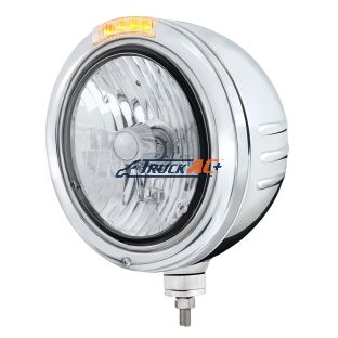 Stainless Steel Bullet Embossed Stripe Headlight Crystal H4 & Dual Mode LED Signal-Clear Lens - United Pacific 32759