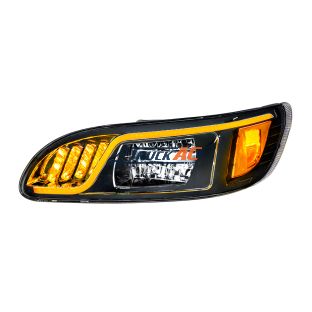 Black LED Headlight With LED Turn, Position, & DRL For Peterbilt 386 (2005-2015) & 387 (1999-2010)- Driver - United Pacific 31073