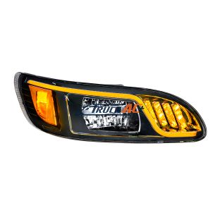 Black LED Headlight With LED Turn, Position, & DRL For Peterbilt 386 (2005-2015) & 387 (1999-2010)- Passenger - United Pacific 31074