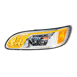 Chrome LED Headlight With LED Turn, Position, & DRL For Peterbilt 386 (2005-2015) & 387 (1999-2010)- Driver - United Pacific 31082