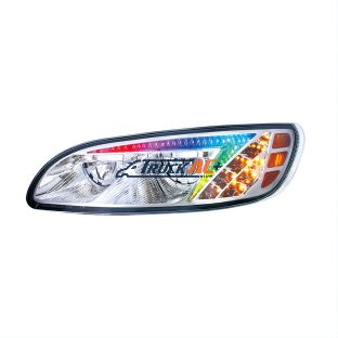 Chrome LED Headlight With Color Changing Position Light Bar For Peterbilt 386 (2005-2015) & 387 (1999-2010) - Driver - United Pacific 34853