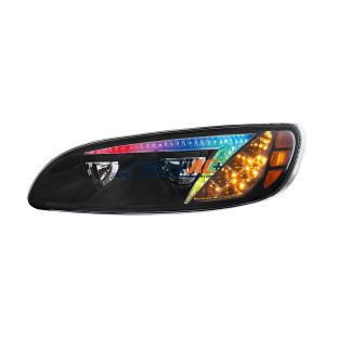 Black LED Headlight With Color Changing Position Light Bar For Peterbilt 386 (2005-2015) & 387 (1999-2010) - Driver - United Pacific 34855