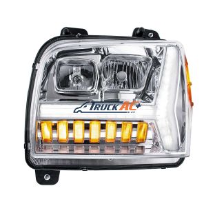 Chrome Headlight With LED DRL Light Bar & Turn Signal For 2018-2024 Kenworth W990-Driver - United Pacific 35130
