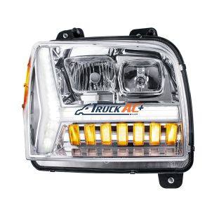 Chrome Headlight With LED DRL Light Bar & Turn Signal For 2018-2024 Kenworth W990-Passenger - United Pacific 35131