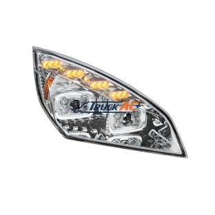 A66-01405-003, A66-01512-003 Chrome 10 LED Projector Headlight With LED Sequential Turn & DRL For 2018-2024 Cascadia - Passenger - United Pacific 35726