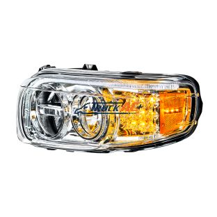 Chrome LED Headlight With LED Turn & Position Light Bar For Peterbilt 388 (2008-2015) & 389 (2008-2023)- Driver - United Pacific 35794