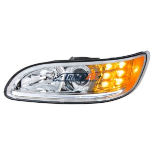 Chrome Projection Headlight With LED Turn & Position Light for 2005-2015 Peterbilt 386- Driver - United Pacific 35808