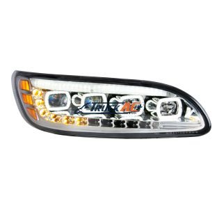 Chrome Quad-LED Headlight With LED DRL & Seq. Signal For 2005-2015 Peterbilt 386- Passenger - United Pacific 35842