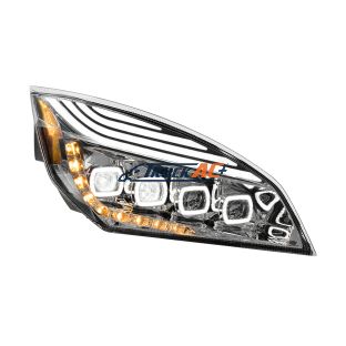 A66-01405-003, A66-01512-003 Chrome Quad-LED Headlight With LED DRL & Seq. Signal For 2018-2024 Freightliner Cascadia - Passenger - United Pacific 36725