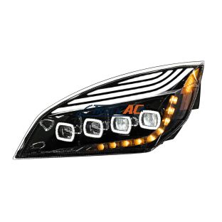 A66-01405-002, A66-01512-004 Black Quad-LED Headlight With LED DRL & Seq. Signal For 2018-2024 Freightliner Cascadia - Driver - United Pacific 36726