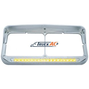 Chrome Rectangular Dual Headlight Bezel With Visor & 19 LED Light Bar - Amber LED/Clear Lens - United Pacific 32347
